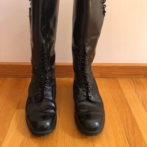 Vibram Black Motorcycle Boots Lace-Up Mid-Calf. Size 10 eeee.
